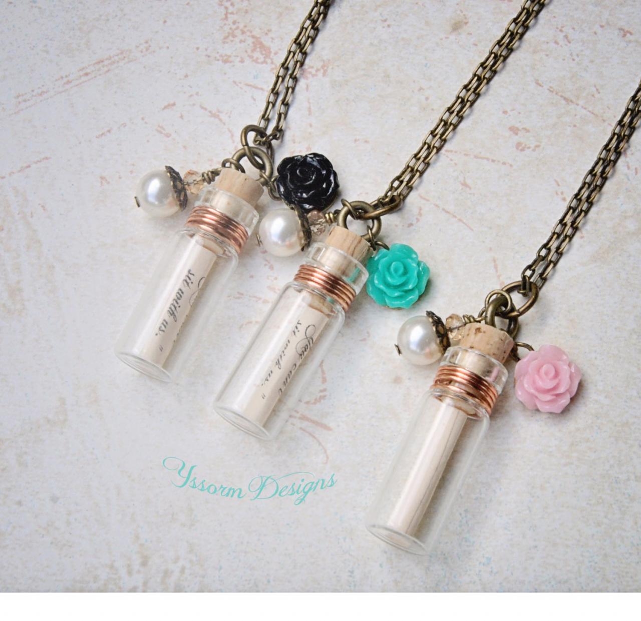 Bridesmaid Jewelry,message In A Bottle Necklaces Set Of 5 on Luulla