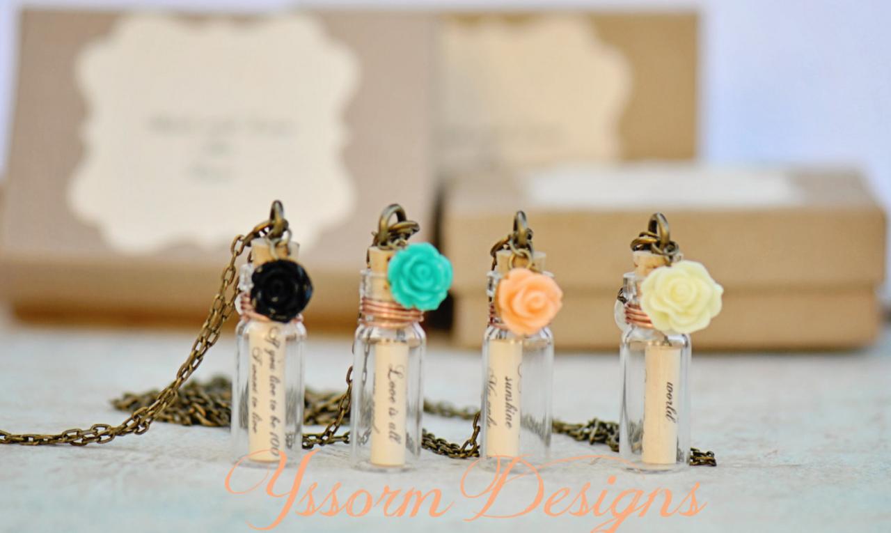 Message In A Bottle Bridesmaids Gifts -set Of 4 Necklaces