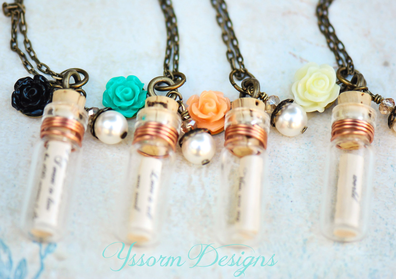 Bridesmaid Jewelry,message In A Bottle Necklaces Set Of 5 on Luulla
